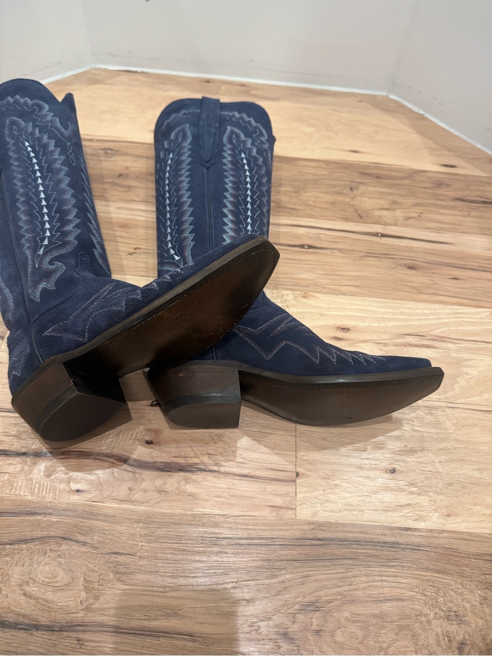 Lucchese Navy Suede Heeled Western Boots